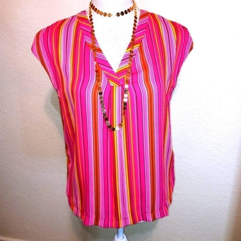 Worthington Pink & Black Striped Blouse